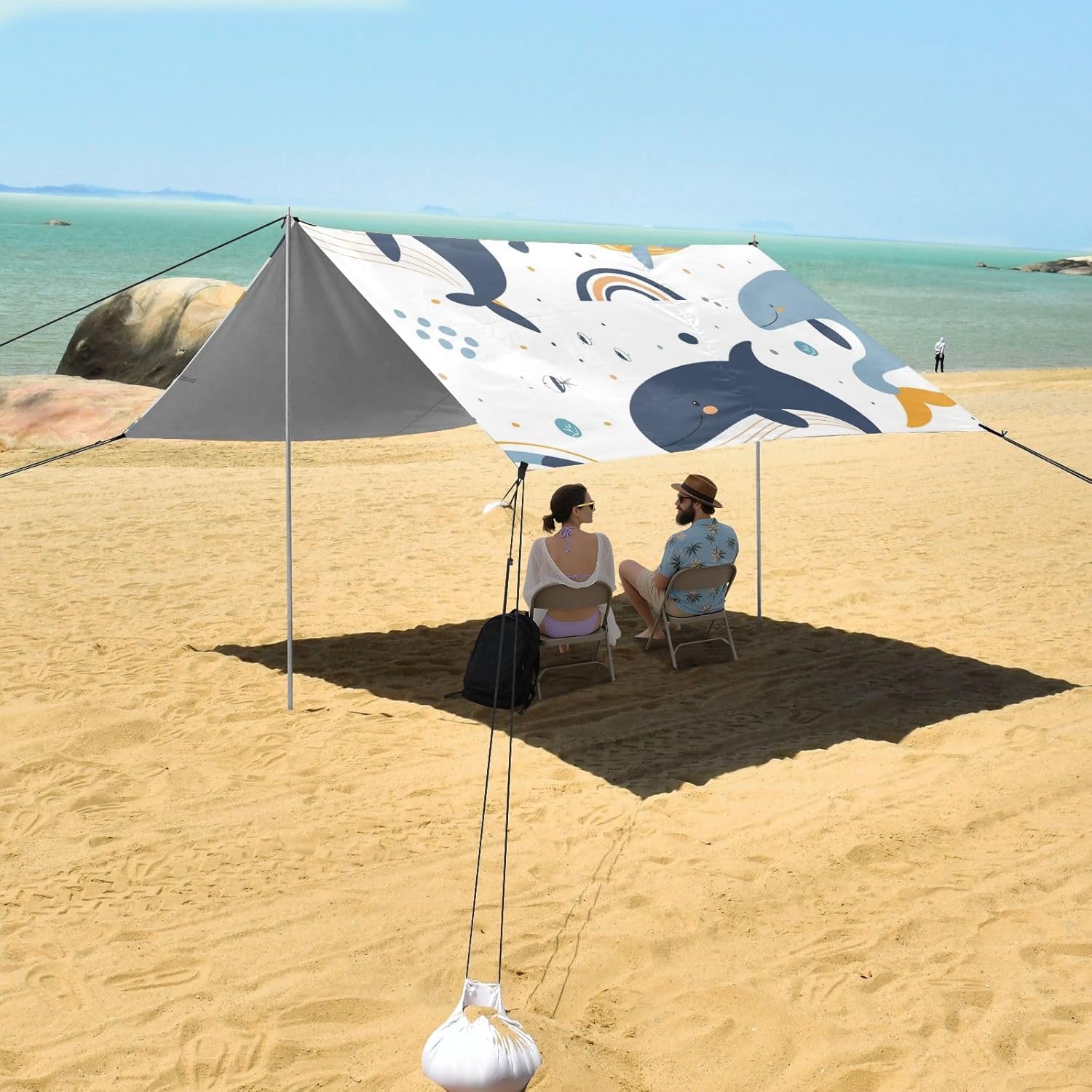 Whales and Rainbow Camping Sun Shelter, Beach Tent Portable Beach Sun Shade Outdoor Canopy for Camping Trips Fishing Picnic