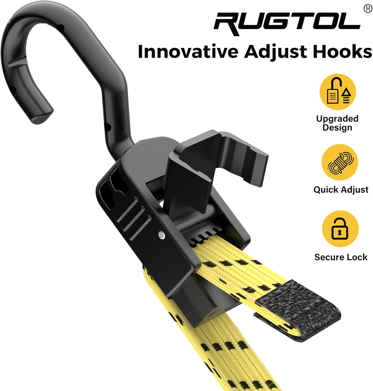 Bungee Cords with Hooks, 48 Inch Adjustable Flat Bungee Straps with Quick Release Buckle, Yellow Black Heavy Duty Elastic Cords with Metal Hooks for Bike Rack, Outdoor, Camping, Tarp, 6 Pack