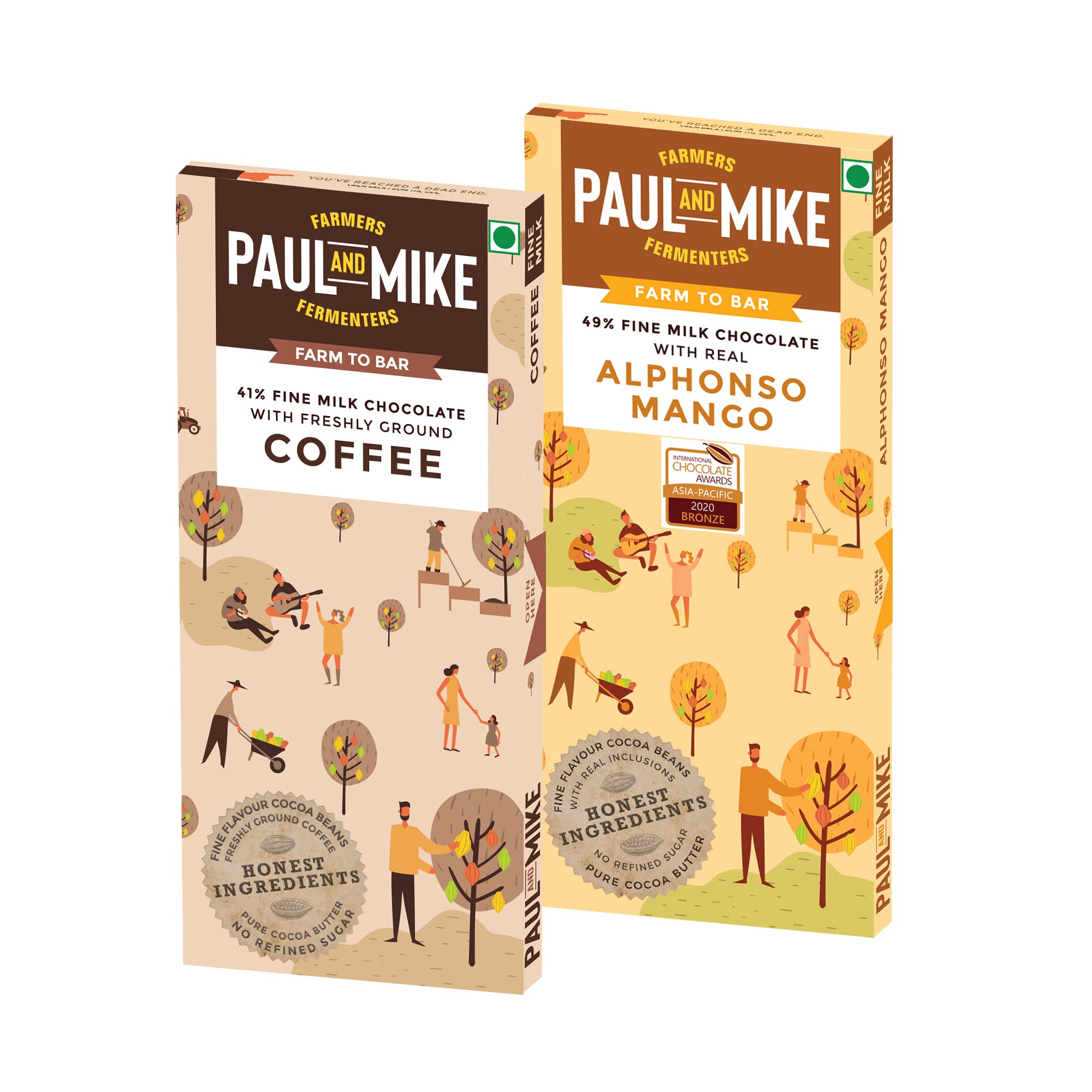 Paul And Mike Chocolate Combo-41% Fine Milk Coffee & 49% Fine Milk Alphonso Mango, 68 g (Pack of 2)