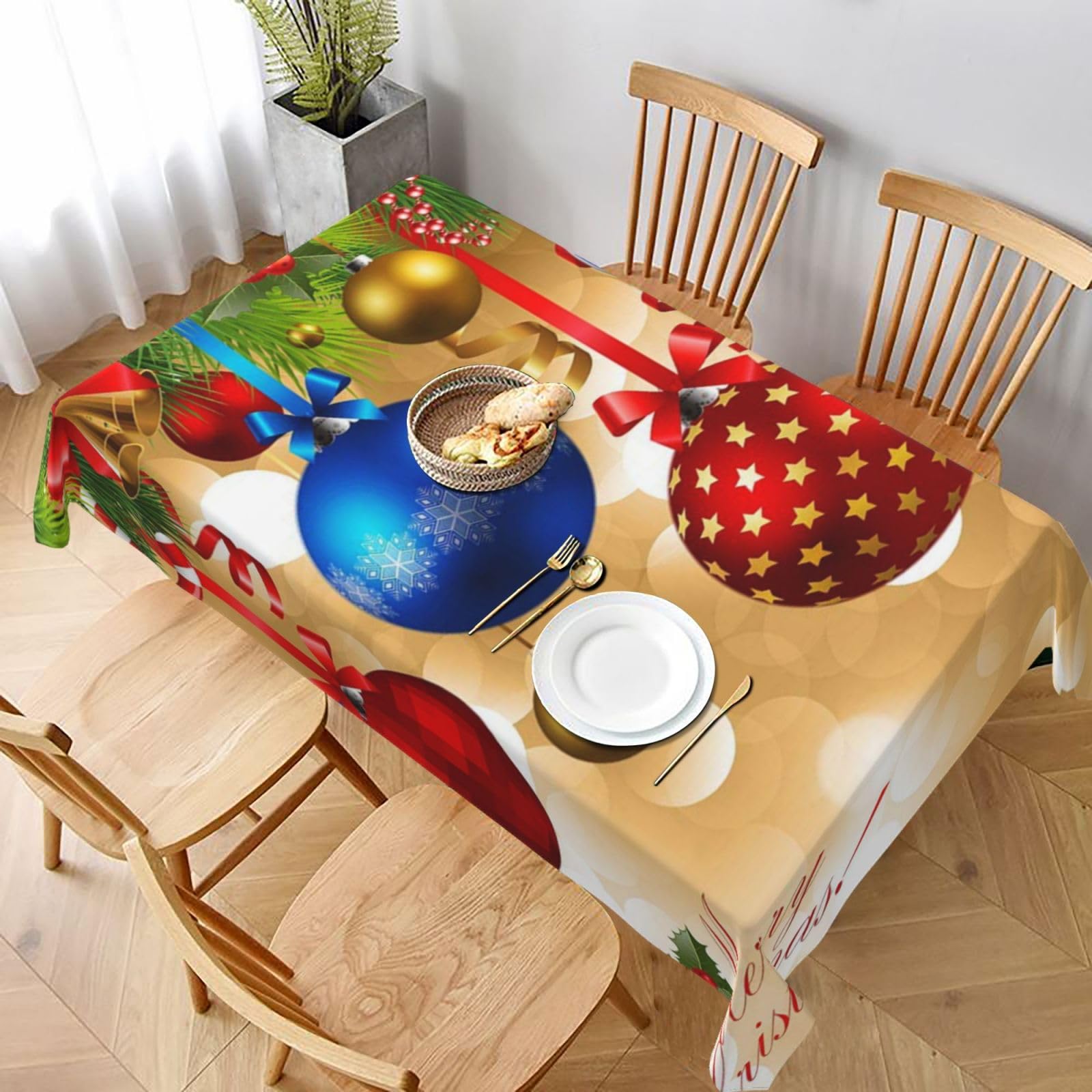 BNVSADC Merry Christmas 1 Printed Rectangle Tablecloth 228x152 CM, Water Resistant Polyester Table Cloth Decorative Fabric Table Covers for Kitchen Dining Table Parties Camping