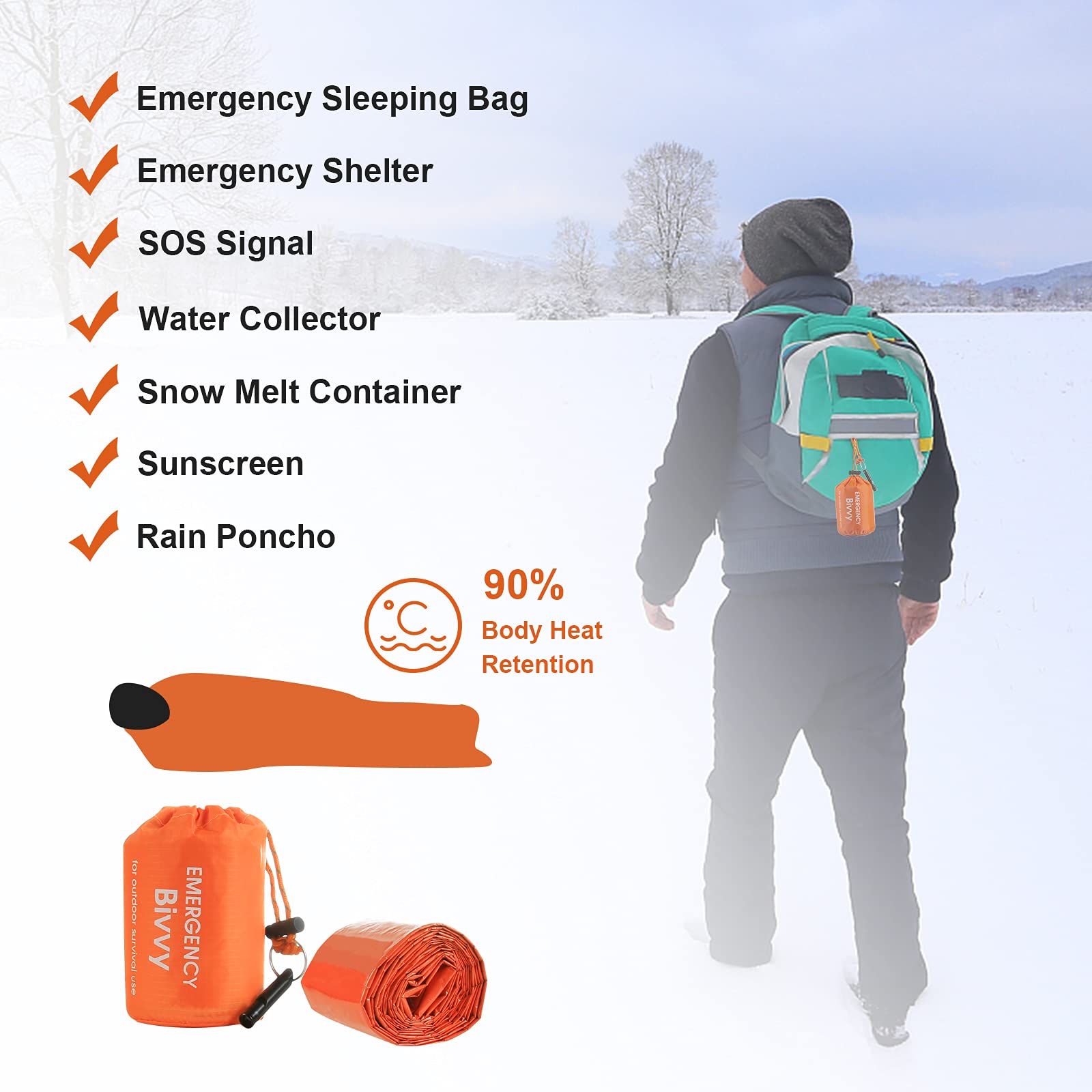 Weinsamkeit 2 Coperte per Dormire di Emergenza con 2 Fischietti di Sopravvivenza, Sacco Bivy Leggero e Impermeabile per la Sopravvivenza,Sacco Termico Portatile da Bivacco per Campeggio, Escursionismo