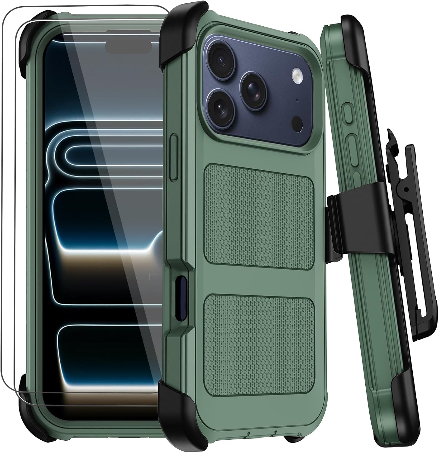 for iPhone 17 Pro Max Case with Belt Clip Holster,Anti-Drop Shockproof Bumper Phone Cases w/2x Screen Protectors & Kickstand,Rugged Heavy Duty Military Grade Protective Defender Cover (Black)