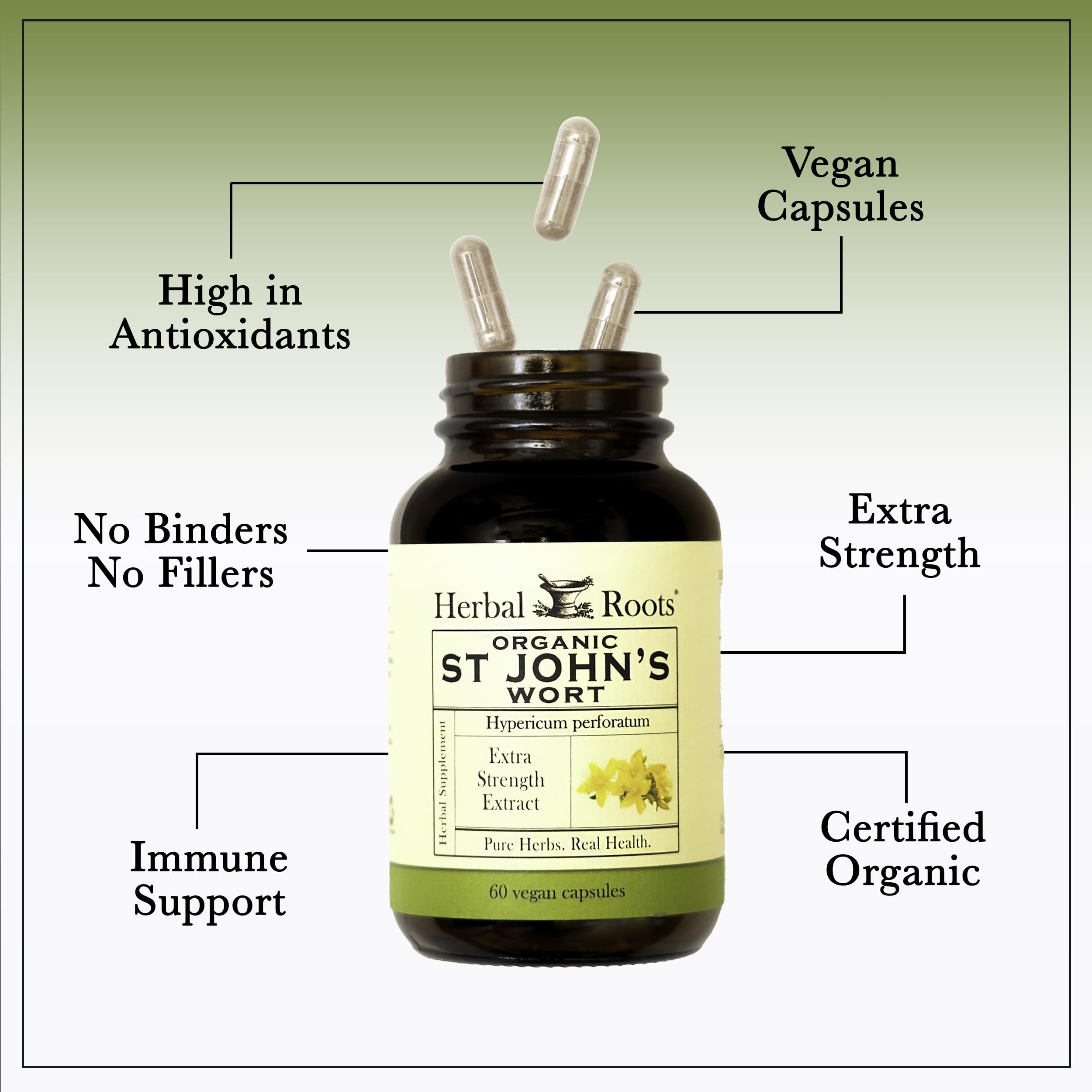 Herbal Roots Organic St Johns Wort Capsules, Mood Support, USDA Certified Organic - 60 Vegan Capsules — Amazon image 4