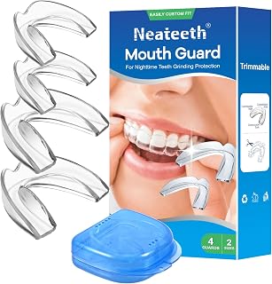 Mouth Guard for Grinding Teeth at Night, Neateeth Night Guards for Teeth Grinding & Clenching, Pack of 4 Dental Guards for Sleeping – 2 Sizes, Travel Case Included