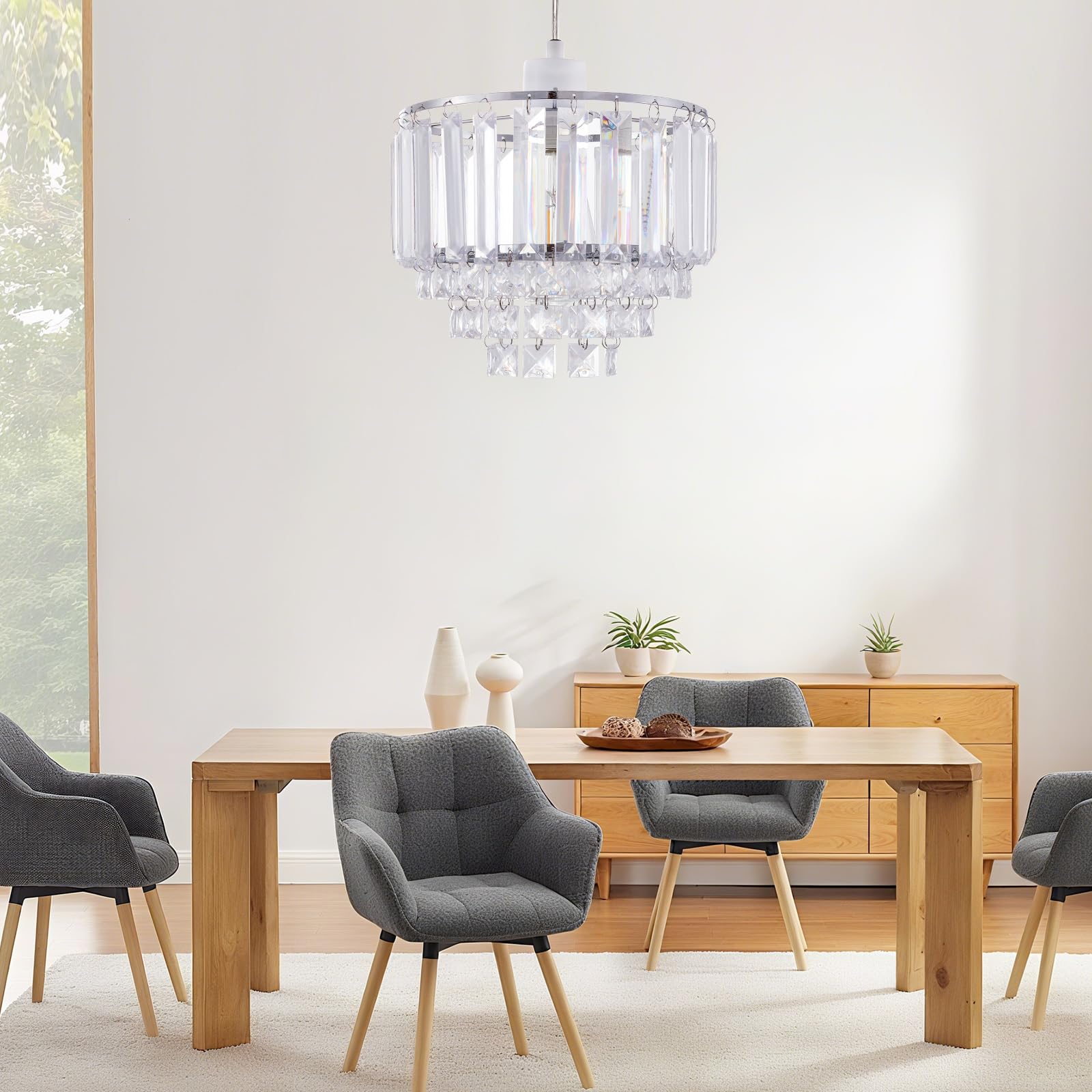 SHINY STAR Crystal Easy-fit Pendant Lampshade,Modern Chrome Frame