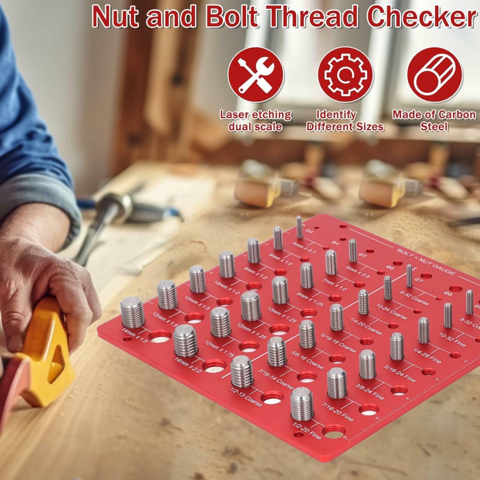 Testeur De Filetage, 28 Tailles de Filetages et 8 Tailles de Tonalités, Vérificateur Filetages en Aluminium, Nut & Bolt Thread Checker, pour Mesurer Dimension des Écrous et des Boulons