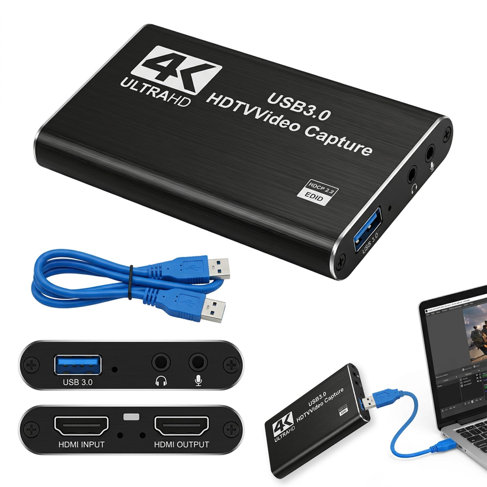 4K 60Hz Capture Card for Streaming, HDMI Video Capture Card with USB 3.0, Game Capture Card Compatible with Series X S Switch PC iOS Devices, Video Recording for OBS Streamlabs XSplit Low Latency Chip — view 7