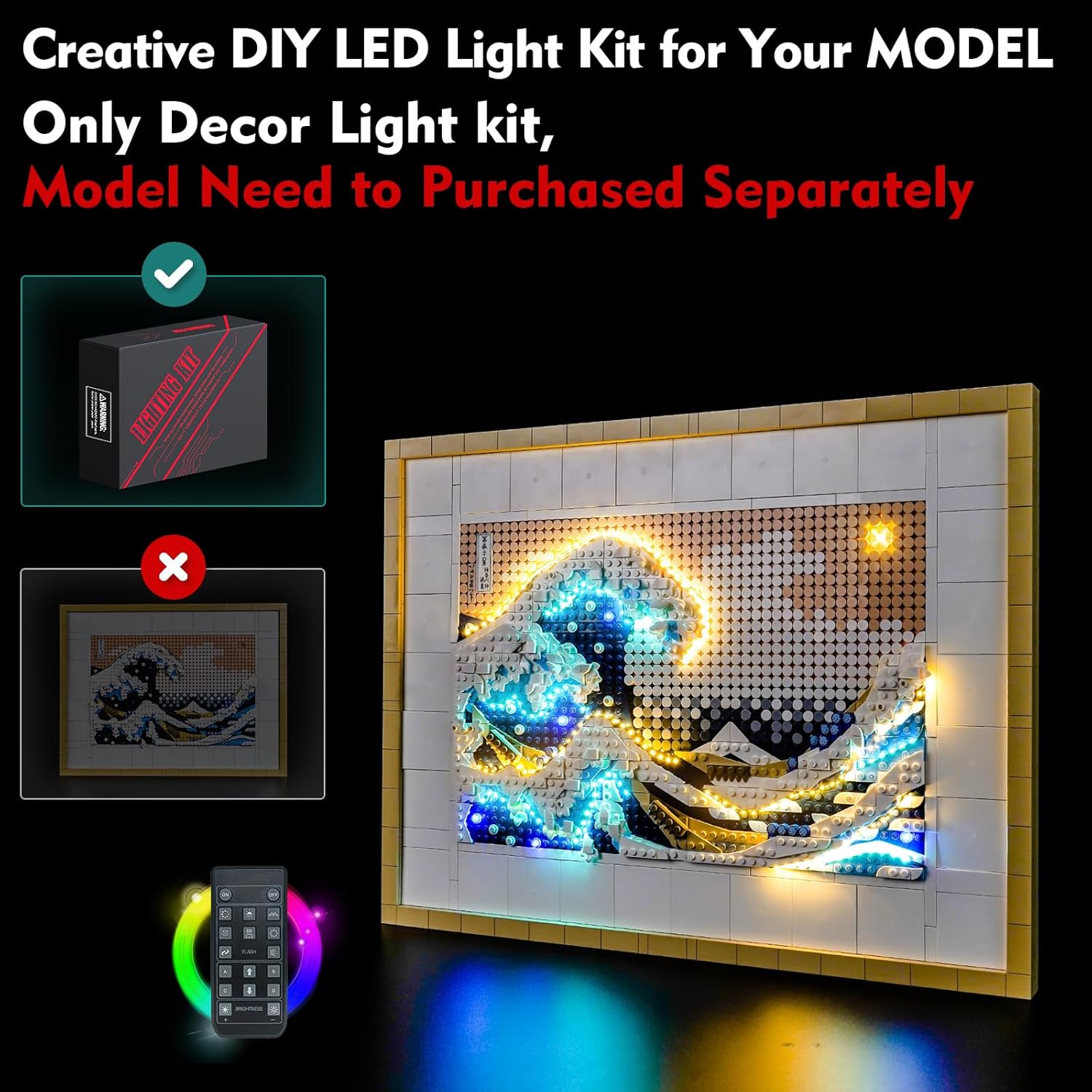 LocoLee Light kit Compatible with Lego 31208 Hokusai – The Great Wave - No Model Only Light, LED Lighting Accessories Compatible with Lego 31208 Kanagawa Surfing Set (RC Version)