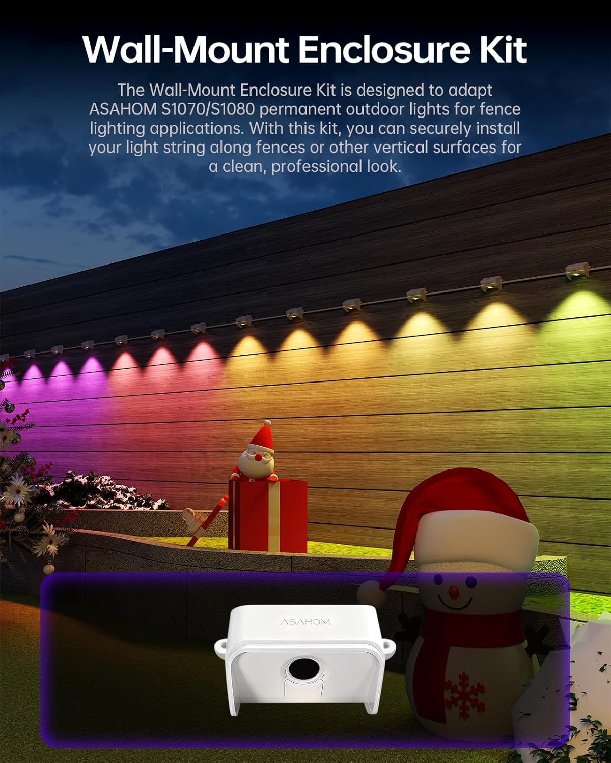ASAHOM Wall-Mount Enclosure Kit for Govee Permanent Outdoor Lights 2（Model: H705B, H705C, H705D, H705E, H705F）, and Wall Mount Bracket Kit for ASAHOM S1070 S1080 Permanent Christmas Lights, White