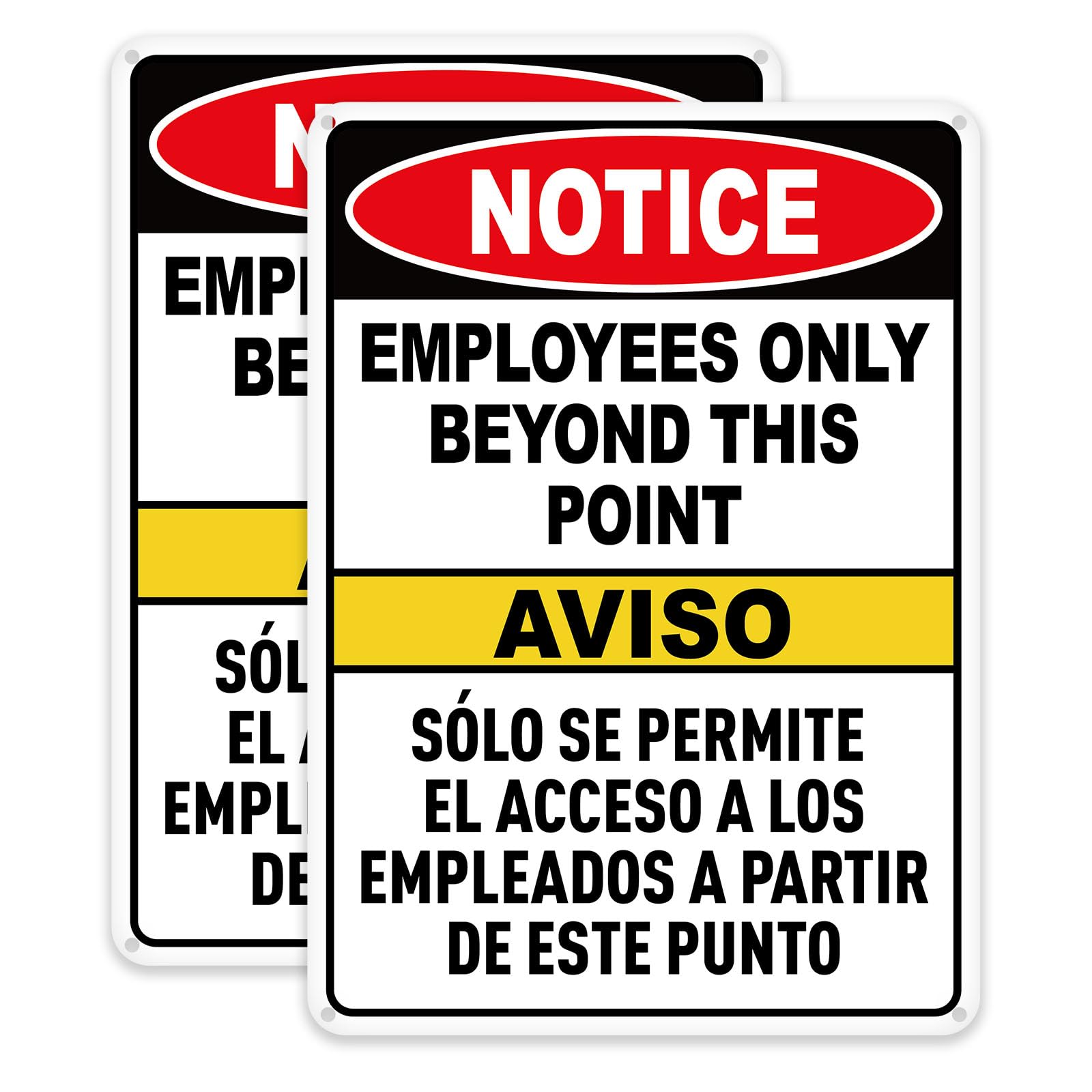 FHEGI 2PC Employees Only Beyond This Point Sign Bilingual, 10 x 7 Inches No Customers Allowed In Work Area Sign For Door, Reflective Rust Free