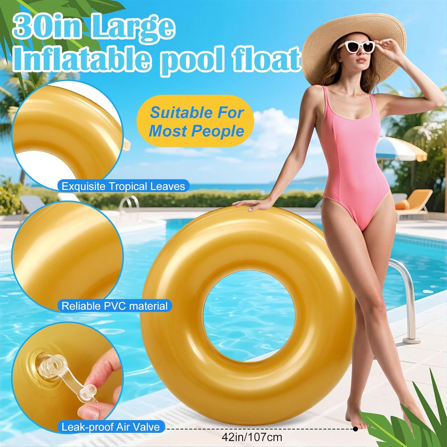 ShinyRelief 4 Pack 42 Inch Large Adults Pool Float Tubes Inflatable Swim Tubes Swimming Pool Rings Floaties Toys for Summer Beach Bachelorette Graduation Party