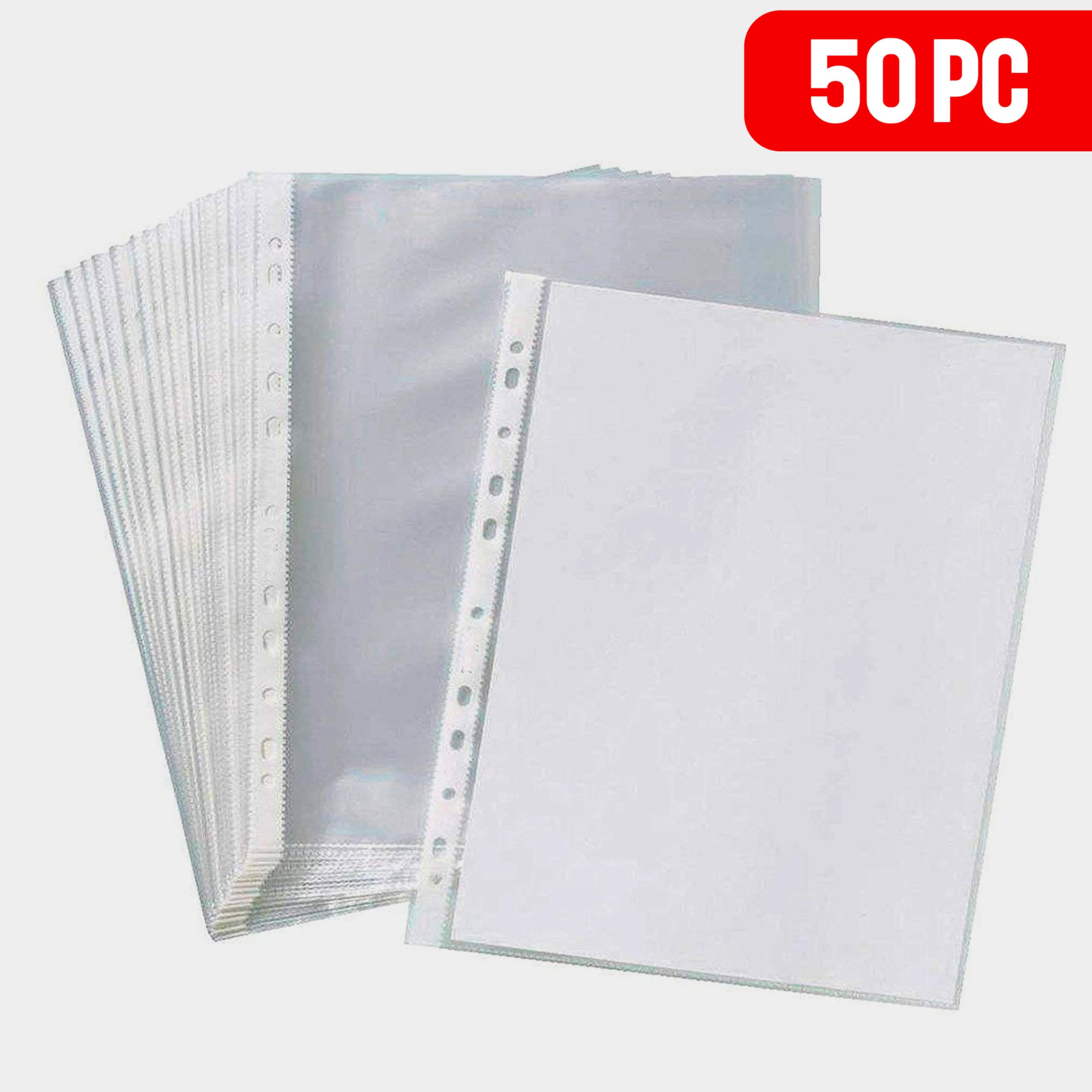 Flybuyhub - Fundas de plástico transparente impermeables de 150 micras para protector de documentos, 11 agujeros perforados, tamaño A4, juego de 50 fundas