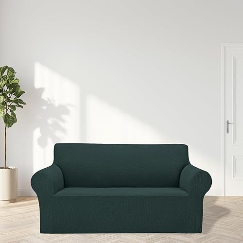 Vista 141 de Cupuamon Fundas elásticas para sofá de 3 cojines, funda protectora de muebles con parte inferior elástica de tela jacquard a cuadros pequeños