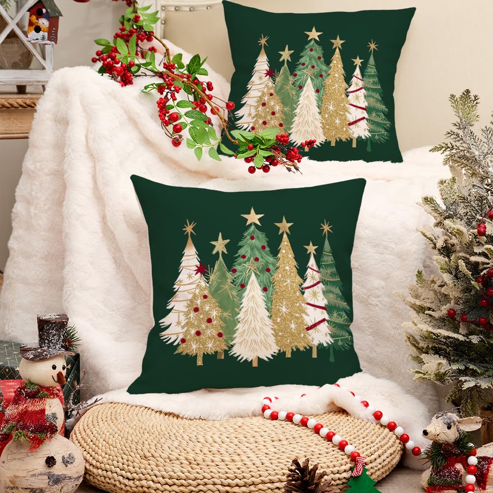 RABUSOFA Christmas Throw Pillows Covers 18x18 Inch,Red Merry Christmas Pillows Cases, Xmas Cushion Covers Decorations For Holiday Outdoor Indoor(16
