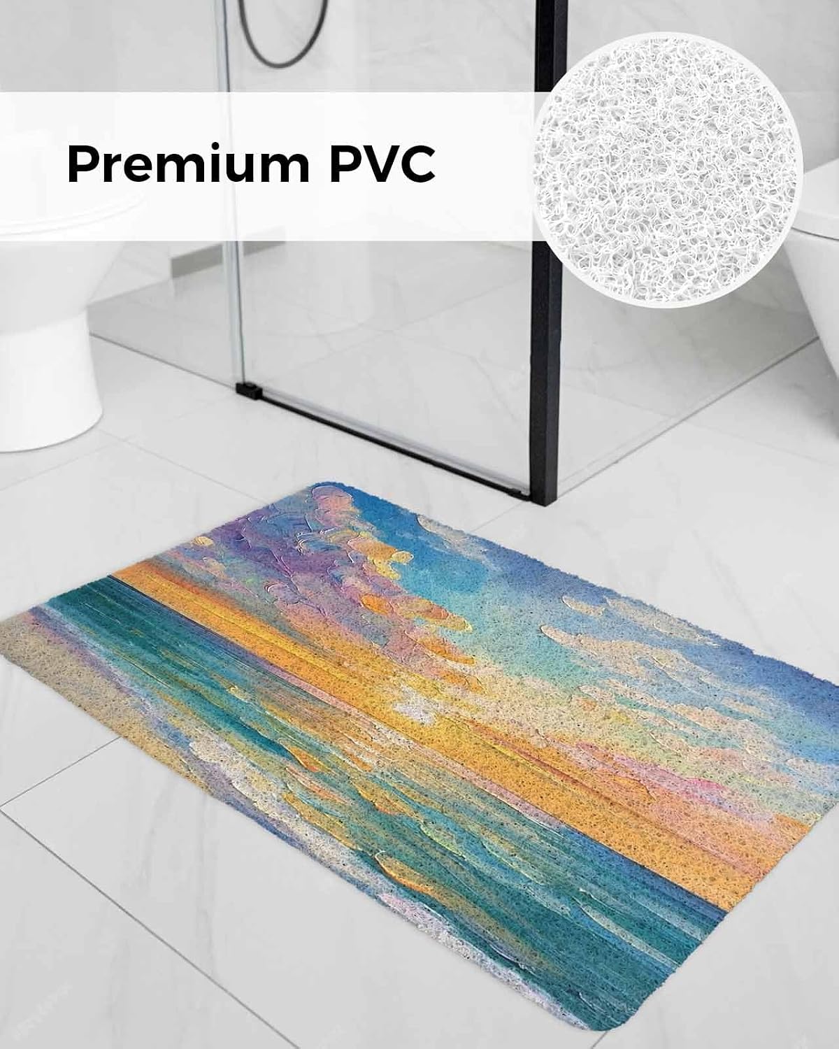 Sunrise Ocean Non-Slip Bathtub Mat, Colorful Abstract Modern PVC Bath Mat for Tub Quick Drying Shower Mats for Inside Shower, Foot Scrubber Loofah Bathroom Mats 24x16 Inches