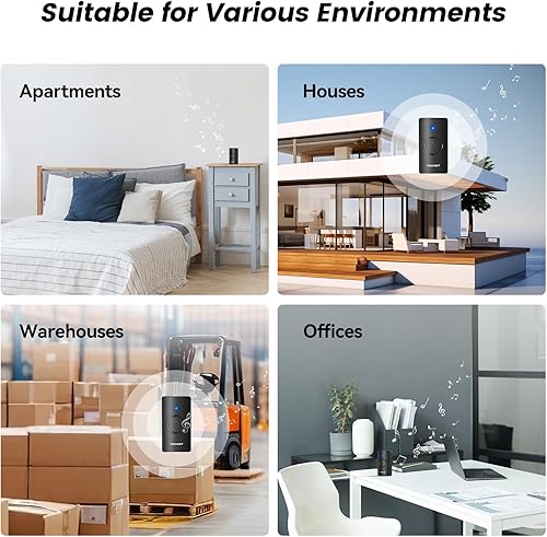 Miniatura 8 de TECKNET Timbre inalámbrico de 1300 pies, impermeable IP67, timbre de puerta para aula, funciona con pilas, 60 campanillas de volumen de 5 niveles,