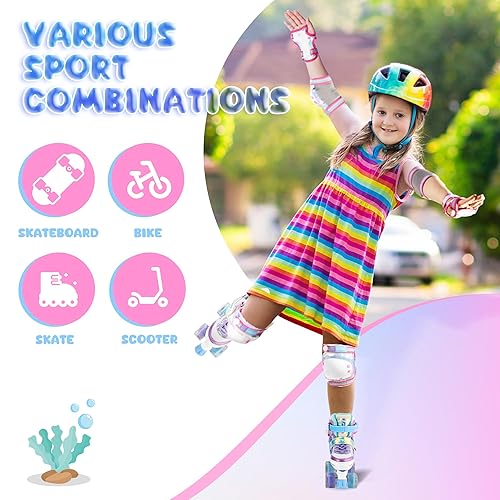 Miniatura 4 de NEMONE Rodilleras de sirena para niños, rodilleras, coderas, muñequeras con bolsa de cordón, juego de equipo de protección ajustable para niñas,