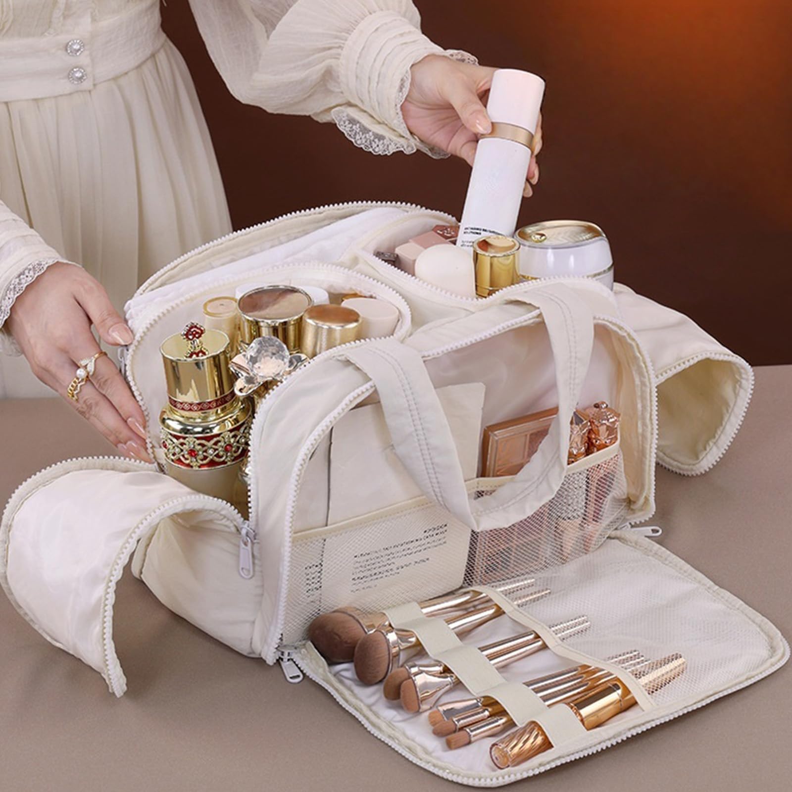 Freundliche Make up Aufbewahrungstasche mit Mehreren Fächern, wasserdichte Materialien, Kosmetik Organizer für Frauen, tragbare Reise Kosmetiktasche