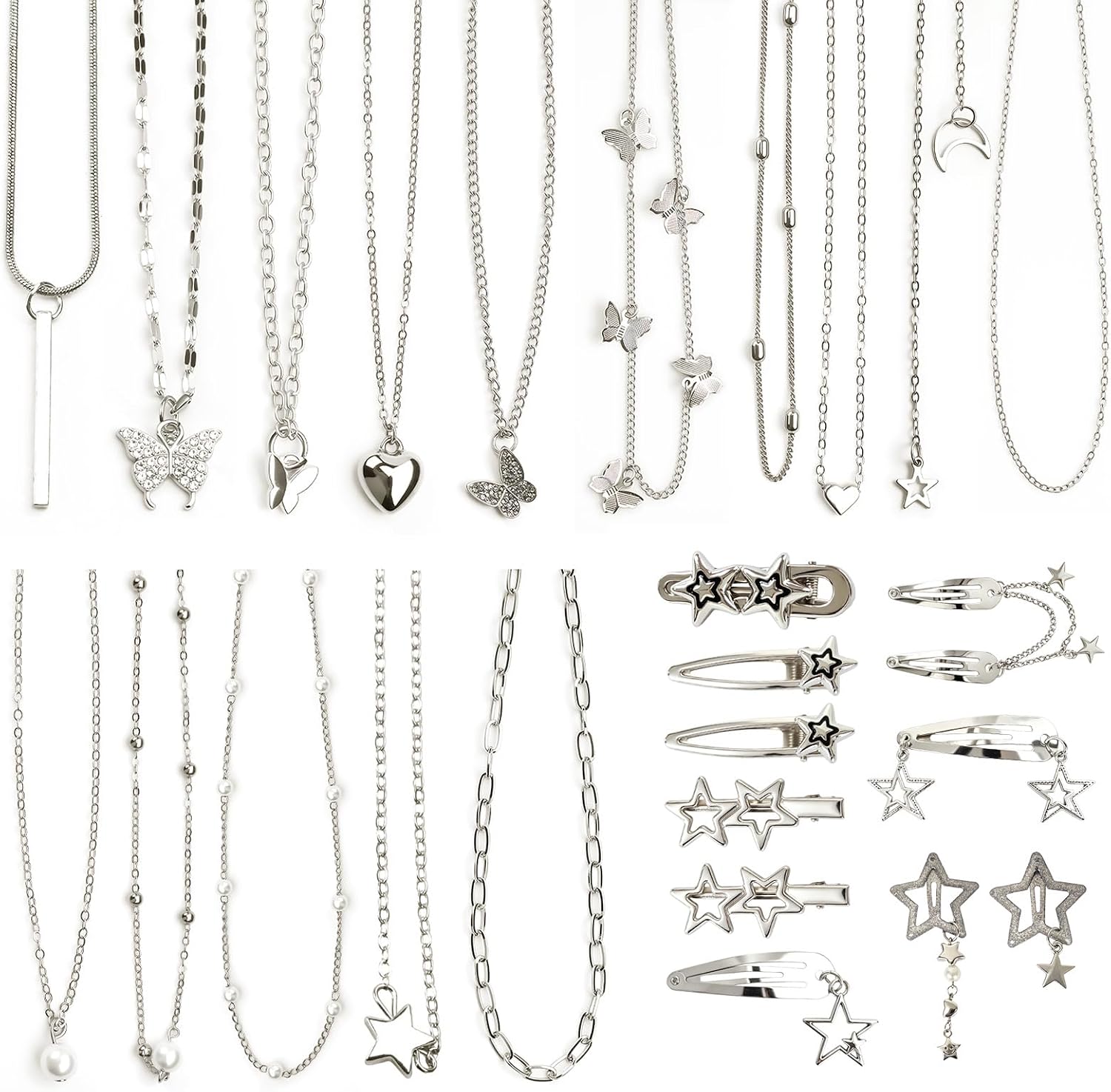 24 Pcs Y2K Necklace Set, Adjustable Aesthetic Jewelry Accessories for Women