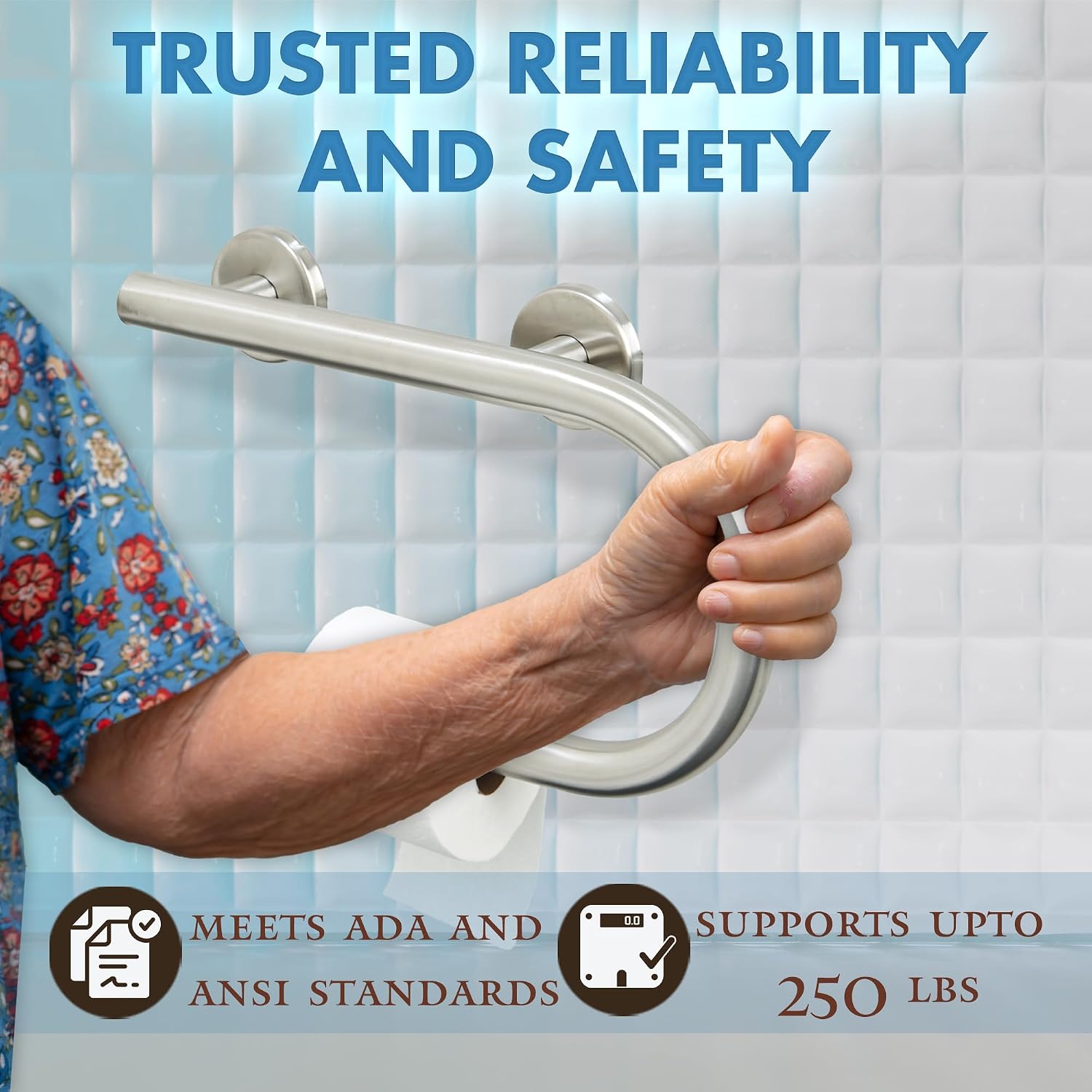 Grab Bar Toilet Paper Holder - Bathroom Safety Aid/304 Stainless Steel/Right/Brush Finish/16.5"x 10"