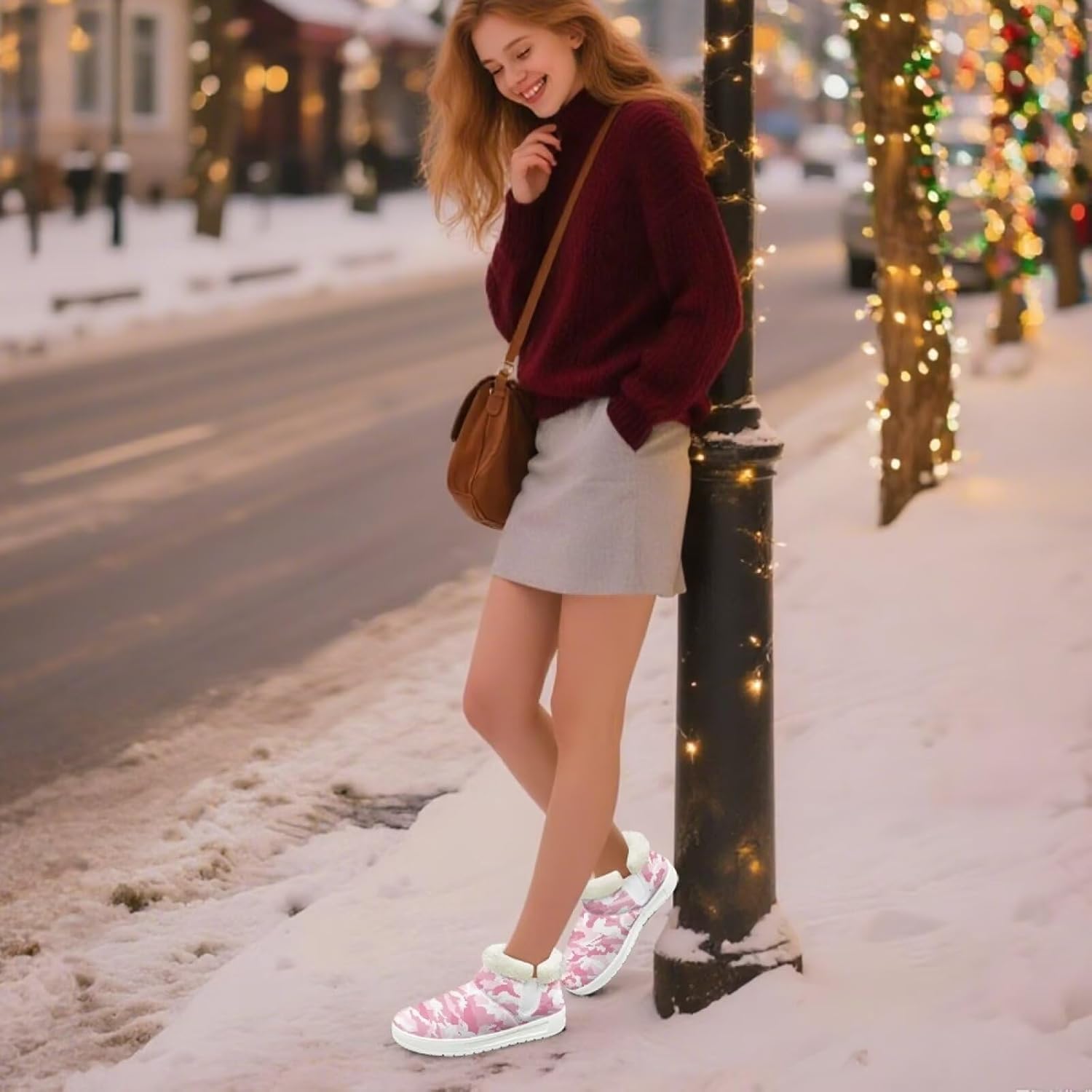 Ankle Snow Boots for Women Faux Fur Lined Winter Boots for Women Outdoor Fashion Winter Outfits