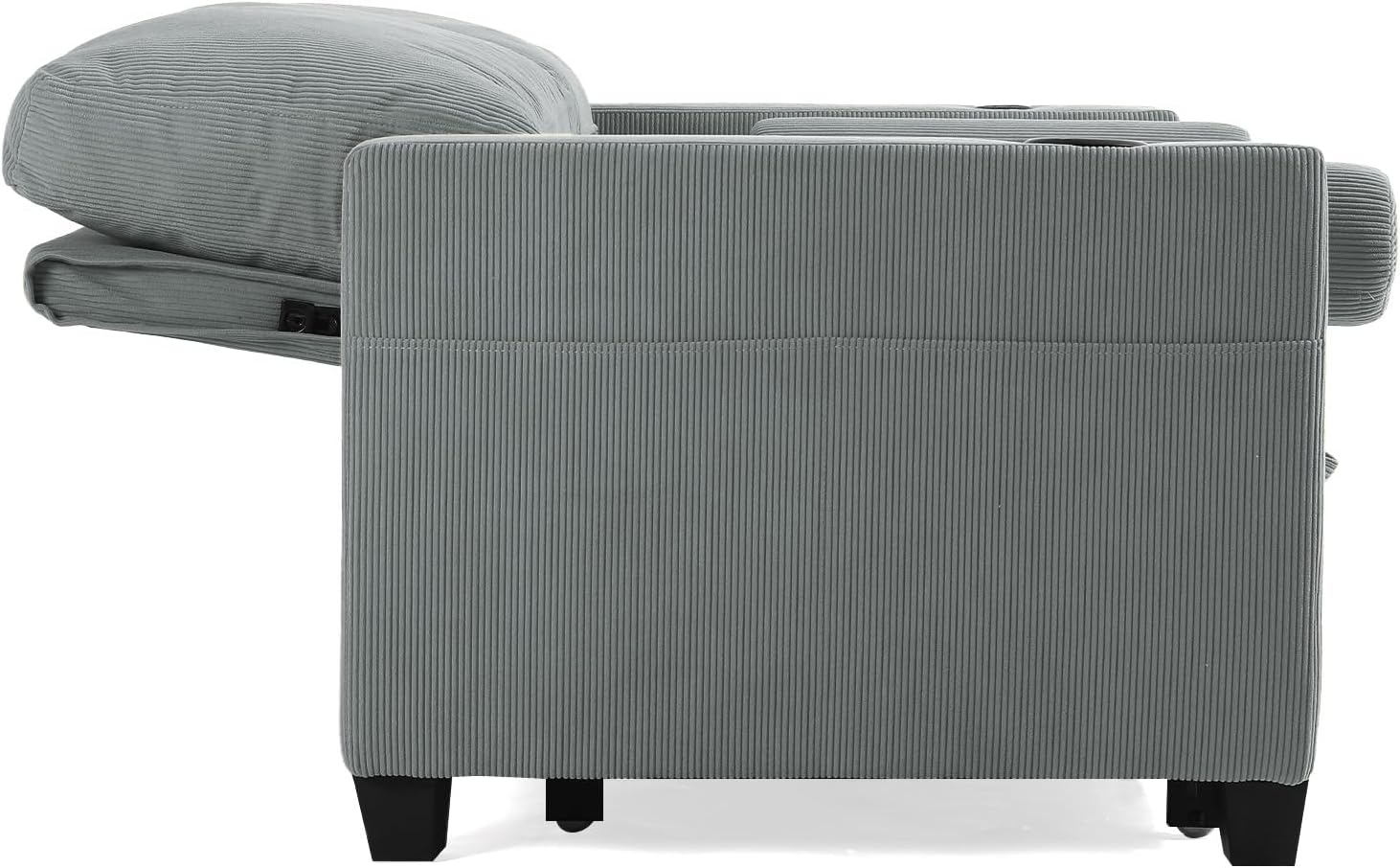 55" Convertible Sofa Bed, Comfy Corduroy Sleeper Sofa with Pull-Out Bed, 3-in-1 Loveseat Sleeper Sofa Bed with 3-Levels Adjustable Backrest, Side Pocket, Cup Holder, USB, for Living Room, Gray
