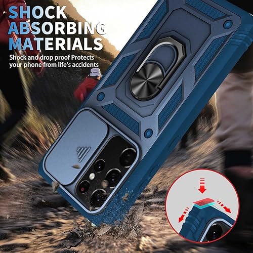 Miniatura 9 de Funda para Samsung Galaxy S21 Ultra con cubierta deslizante para cámara y ranura para tarjeta y soporte de anillo, a prueba de golpes, grado