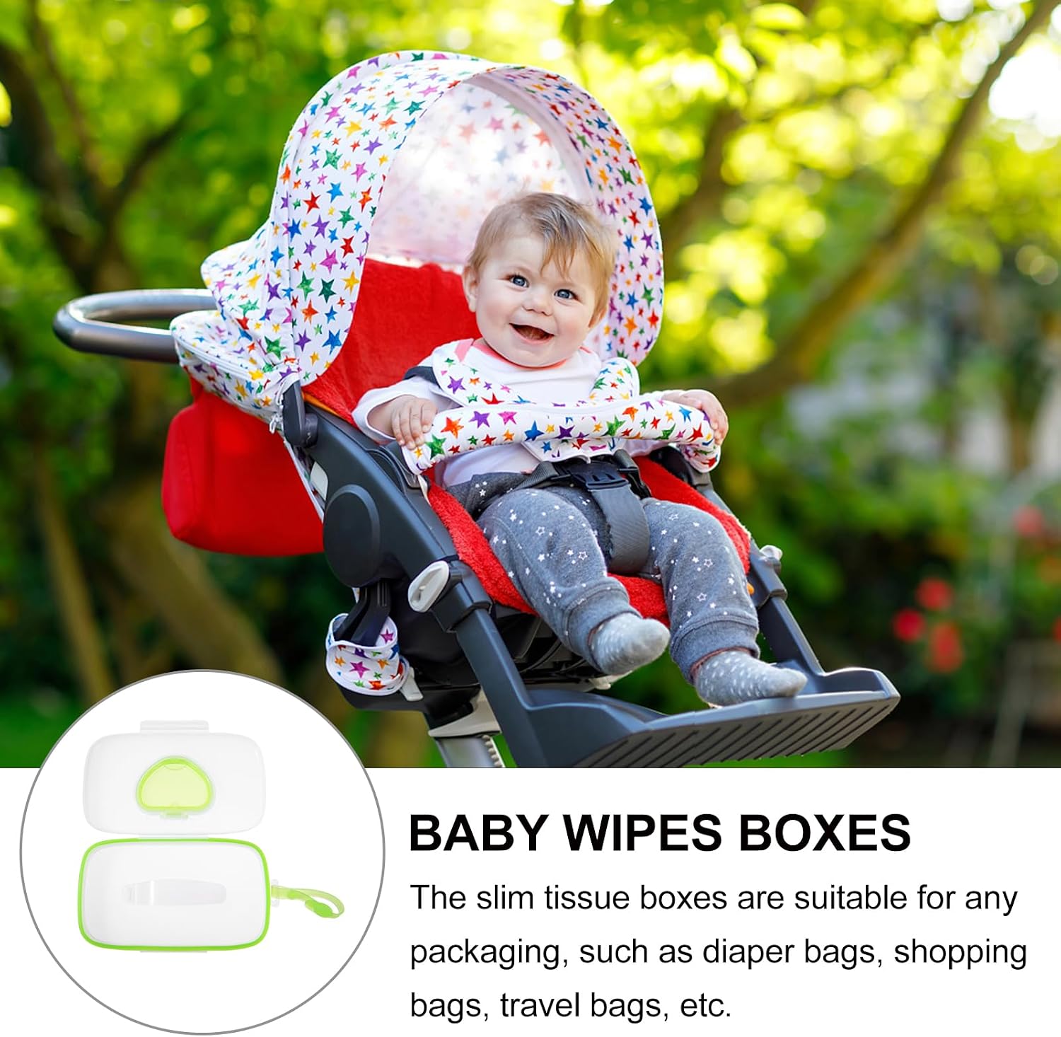 Healeved Portable Outdoor Baby Wipes Box Refillable Wet Tissue Case with One-Hand Button for Stroller Hanging and Travel Use 8.66X5.31X1.18 Inch