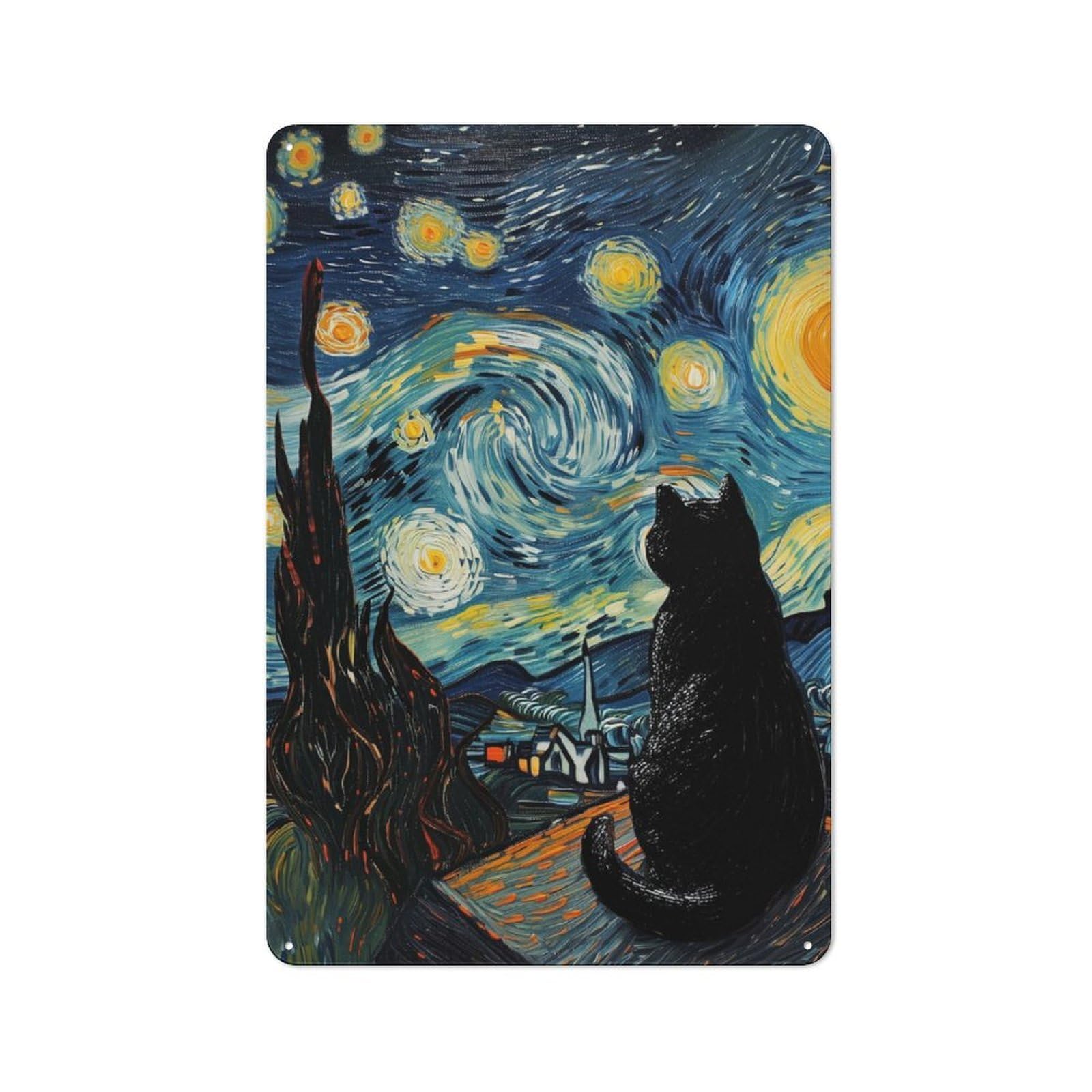 Junmoney Starry Cat Retro Metal Plaque 30X20cm For Bar Or Restaurant, Suited To Restaurant Interior Fans