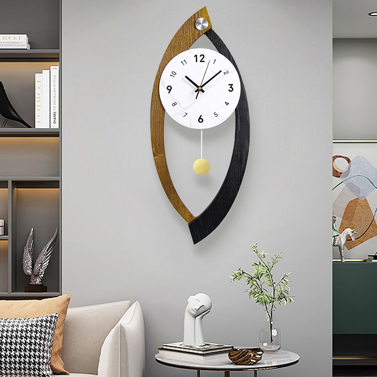 23.6 x 9.8inch Decorative Wall Clocks with Pendulum Solid Wood Frame | Large Modern Unique Clock for Wall Decor Living Room,Kitchen,Home,Bathroom,Bedroom