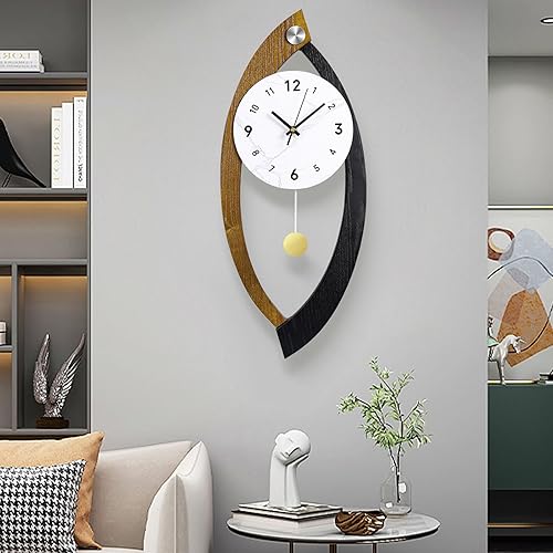 Miniatura 14 de Reloj de pared moderno de mediados de siglo de 24 pulgadas, diseño de metal de marco redondo con centro de madera de nogal, movimiento de cuarzo A -