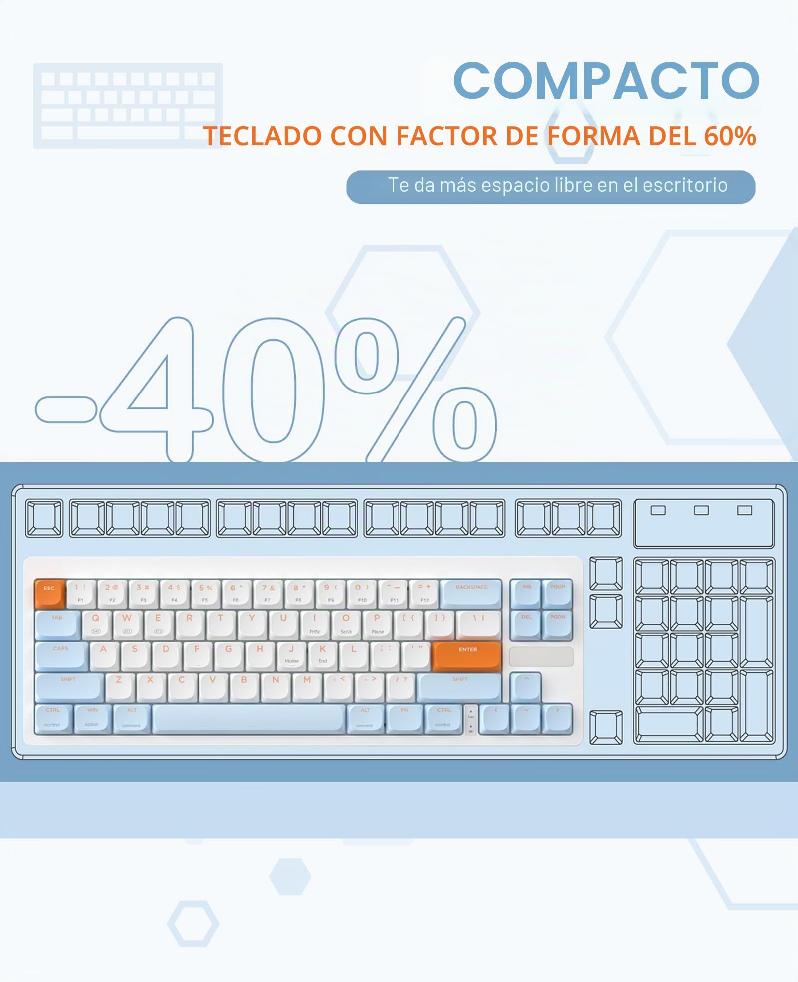 MAGIC-REFINER RKL680 Teclado Mecánico Inalambrico Ultra Delgado, Teclado Gaming 60%, Apex Pro Mini Modo Dual 2.4GHz/Bluetooth con Interruptores Rojos de Bajo Perfil para PC/Tablet/Win/Mac/QWERTY US