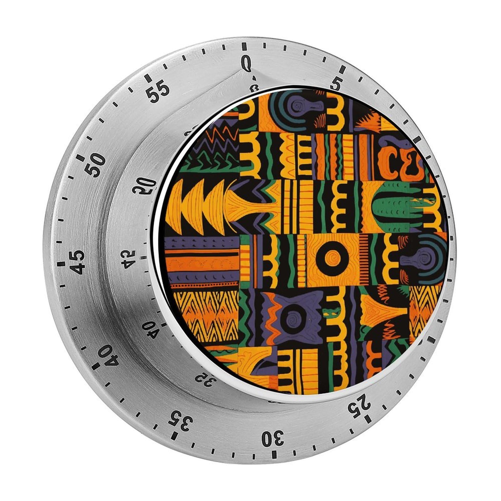 African Ethnic Pattern1 Visual Timer with Loud Alarm 60-Minute Kitchen Timers Exquisite Stainless Steel Body - Mechanical Desk Timer Countdown Clock for Cooking Chef Clock