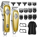 GLAKER Hair Clippers for Men Professional - Cordless Clippers and Trimmers Set, Complete Barber Kit for Hair Trimming & Beard Grooming, Mens Haircutting Kits for Blending & Fade Cuts (Gold)