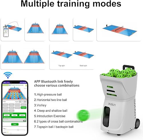 Miniatura 2 de PP-Smart-Máquina de pickleball inteligenteCapacidad de 80+ bolas  4-6 horas de duración de la batería  Velocidad 12.4-74.6 mih  20 puntos de