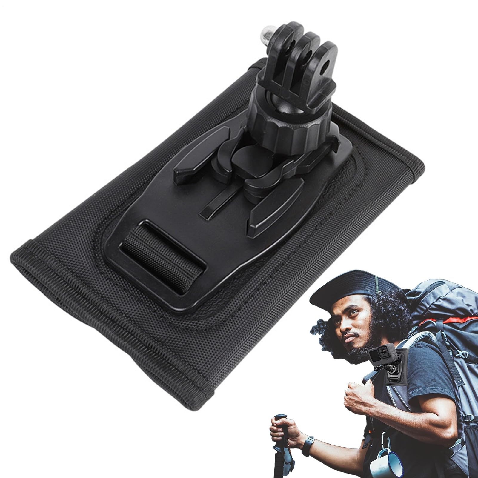 Support de Caméra pour Sac à Dos,Support de Sangle pour Caméra d'action - Accessoires De Sac Antidérapants, Support De Bretelle Rotatif À 360 Degrés Antichoc pour Vélo Camping Et Aventure