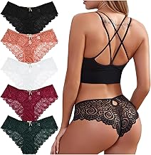 Pack of 5 Women's Sexy Lace Panties G-String Sexy Chic Tanga Underwear Lingerie Shorties Hipster Stretch Ultra Thin Briefs