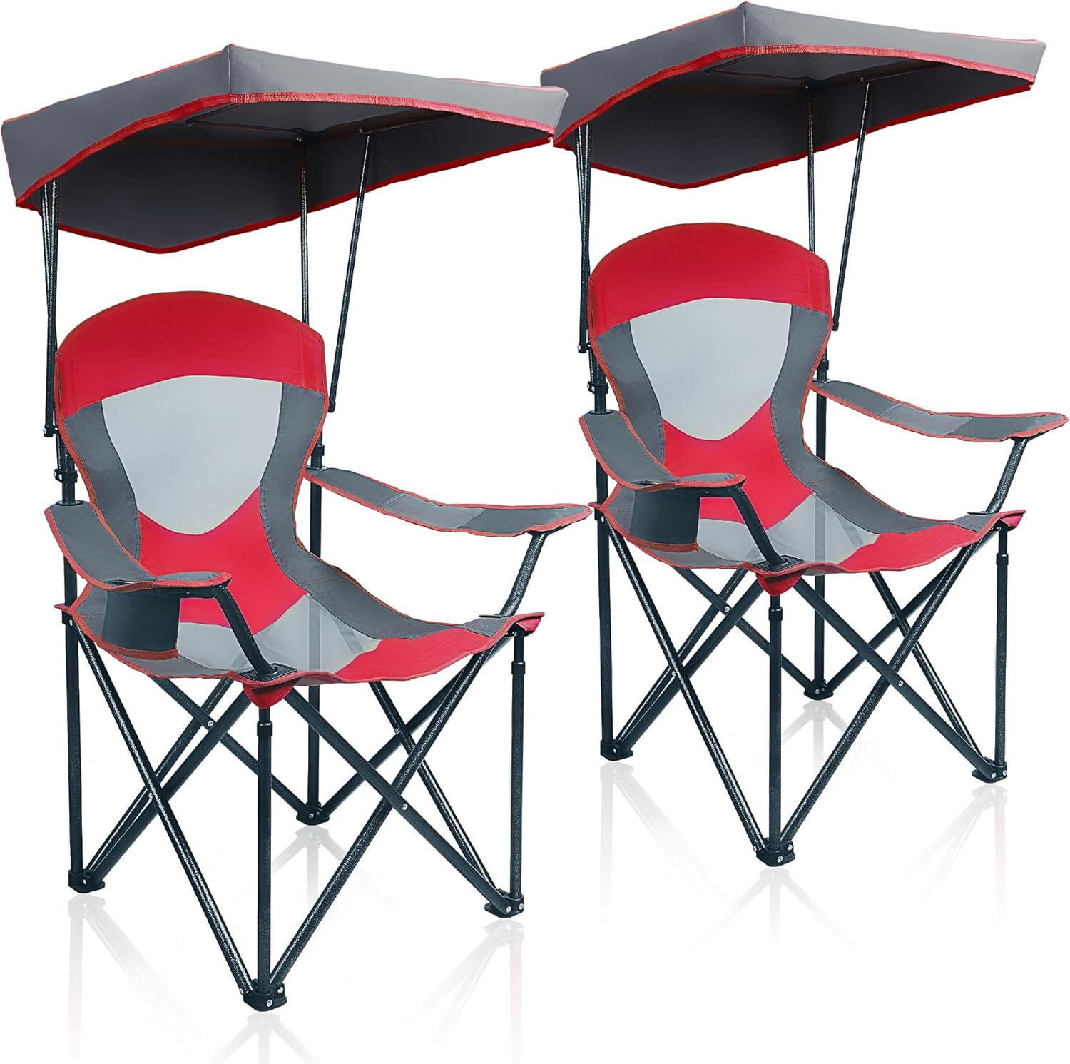 ALPHA CAMP Heavy Duty Canopy Camping Chair, 350 lbs Capacity Oversized Folding Chair with Adjustable Sunshade, Portable Sunshade Chair with Cup Holder for Beach, Fishing, Outdoor