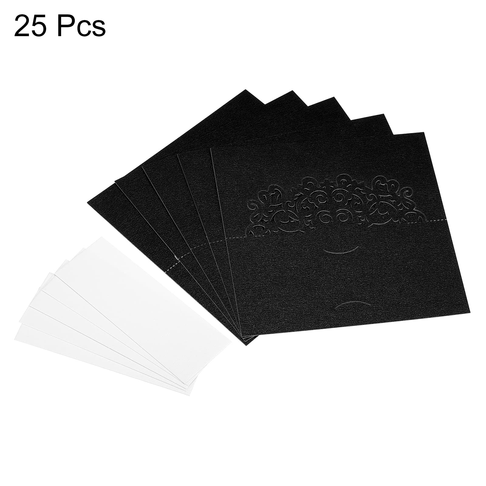 PATIKIL Table Name Place Cards,25Pcs 3.9 x 3.9inch Favor Decor Hollow Lace Cut Design Seat Blank Card for Wedding Party Seating Place Cards Black - Image 3