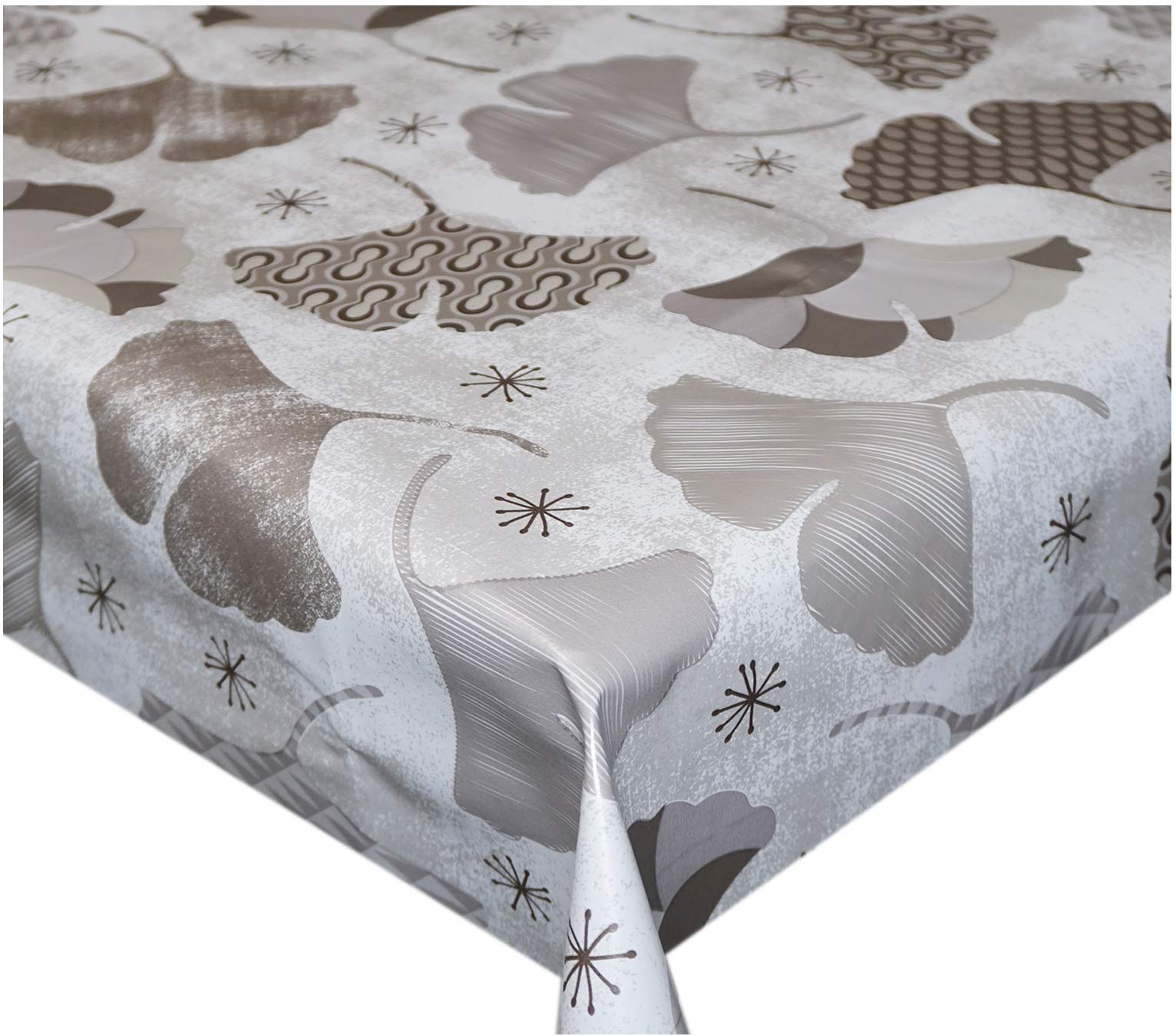 TheFabricTradeFunky Leaf Slate Grey Rectangular Table Cloth Wipe Clean PVC Tablecloth Oilcloth Vinyl Table Cover (200 x 140cm / 79" x 54")