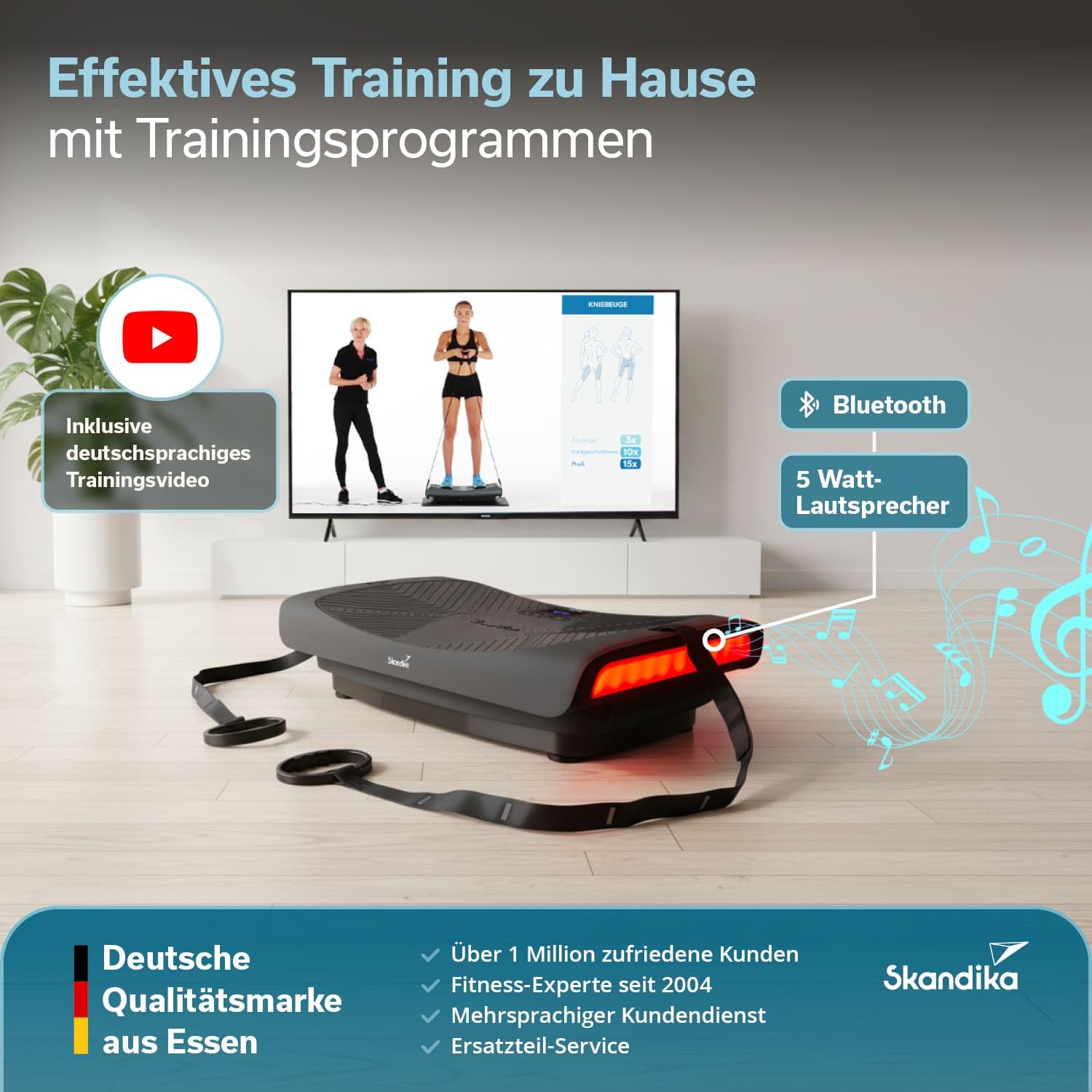 Skandika Plataforma vibratoria 4D V3000 Plus - Vibración oscilante hasta 40 Hz - hasta 150 kg | Tecnología Curved - Esterilla Protectora para el Suelo - Cintas de Entrenamiento