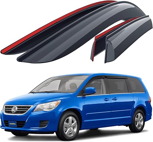Goodyear Deflectores de ventana inastillables para Volkswagen (VW) Routan 2009-2014, protectores de lluvia con cinta, viseras de ventana, visera