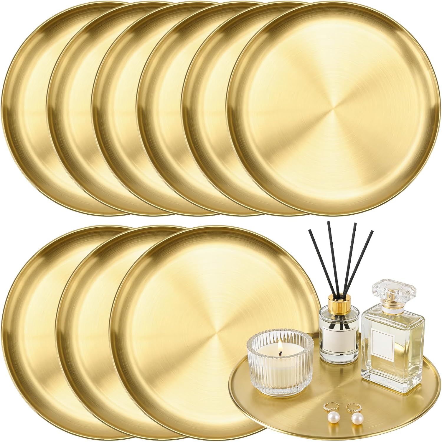 SHEUTSAN Round Serving Tray, 12 Inch, Gold, Set of 10