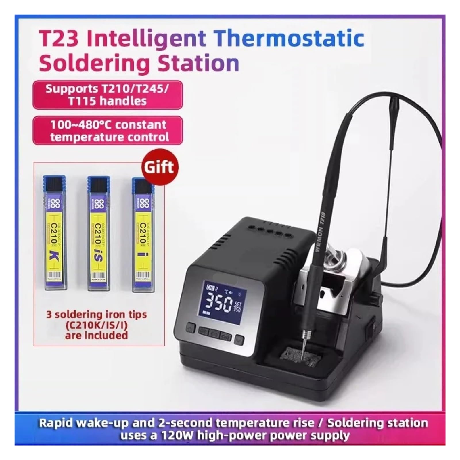 Stazione di saldatura, Stazione di saldatura intelligente T23 da 120 W, supporta T210 T245 T115 gestisce lo strumento PCB per schermo LCD