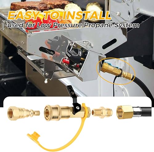 Miniatura 5 de Adaptador de conexión rápida de propano para RV, adaptador de conexión rápida de propano RV de 1/4 pulgadas con destello de 3/8 pulgadas x 1/4