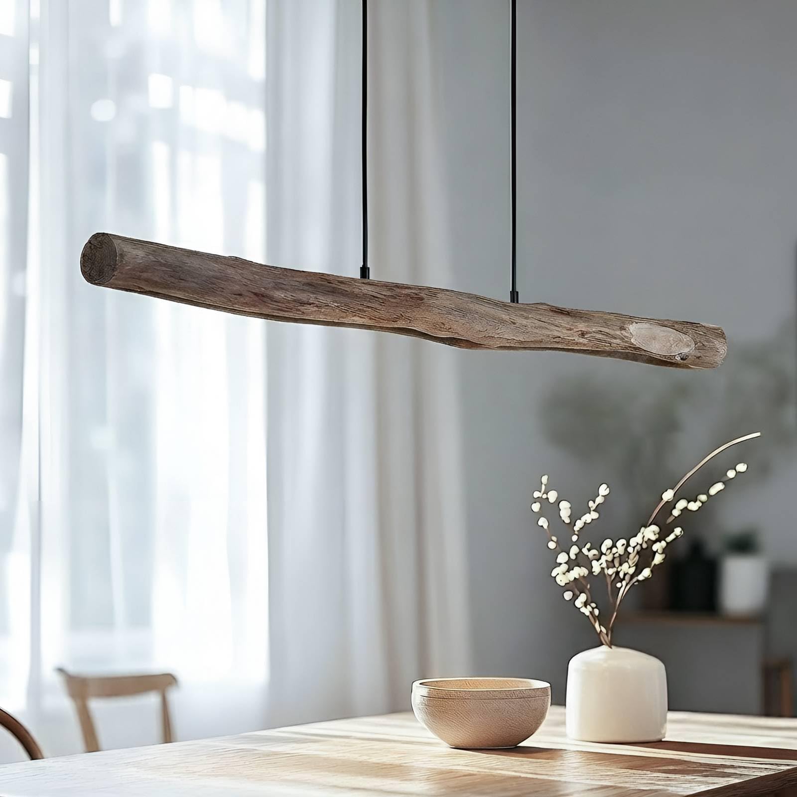 Lindby LED Lámpara colgante Nekala en Negro hecho de Madera e.o. para Salón & Comedor (1 llama, lámpara, techo