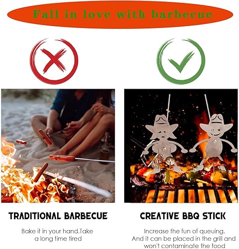 Miniatura 5 de RICHERI 2 juegos de palos de parrilla de malvavisco tenedores de parrilla de acero inoxidable para hombres y mujeres con sombreros soporte para