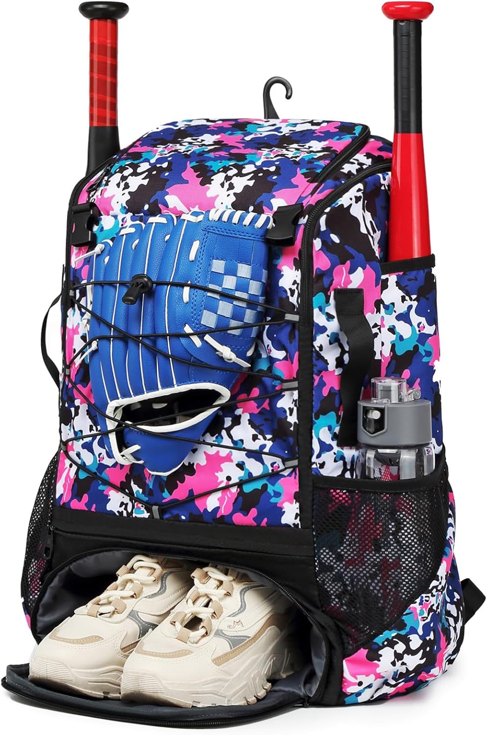 シューズコンパートメントと濡れたポケットを備えた女の子用ソフトボールバッグ 男の子用8-12歳用軽量で快適な野球バッグ