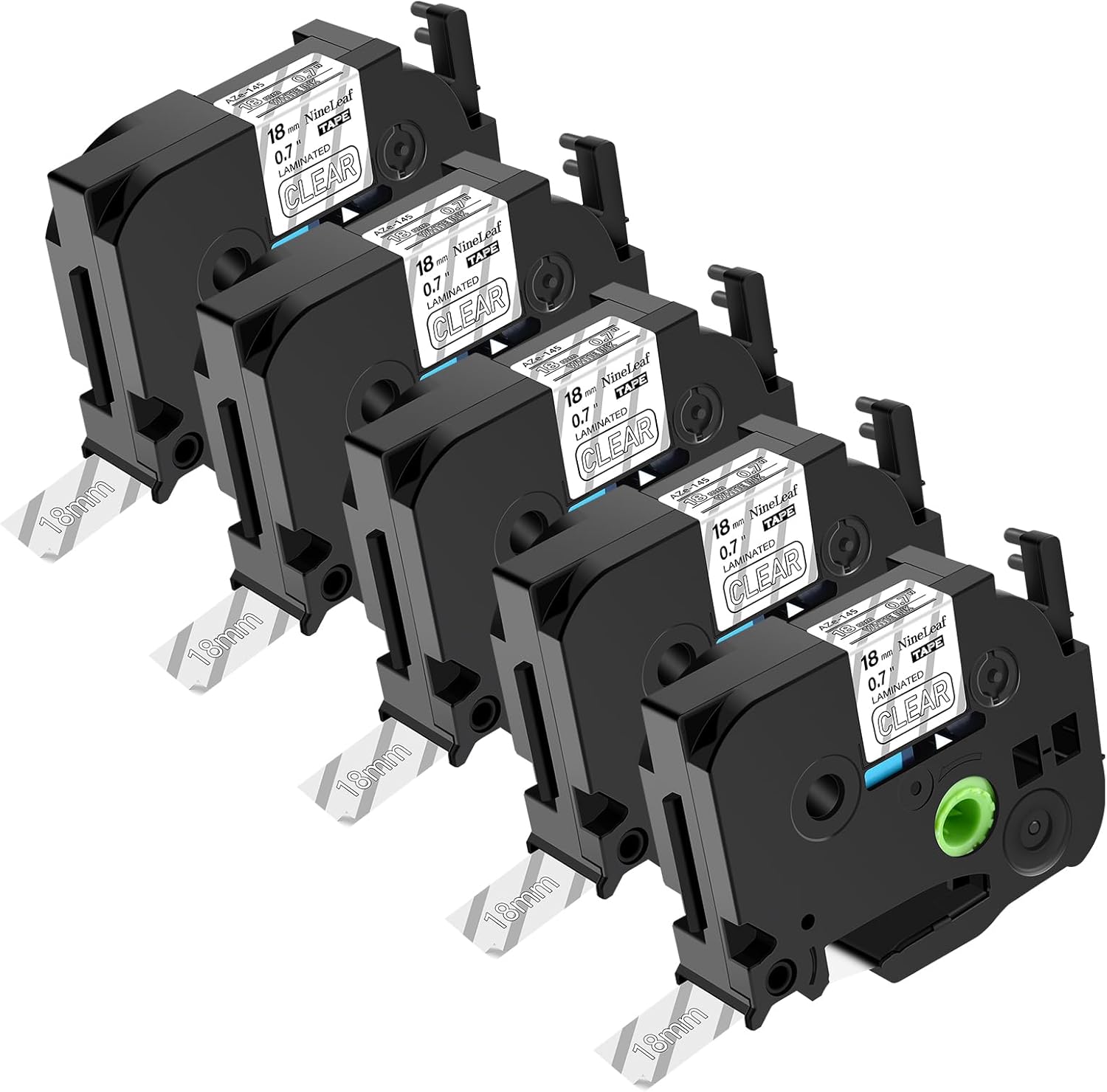 NineLeaf 5 Pack Compatible for Brother TZe-145 TZe145 TZ-145 TZ145 Label Tape 18mm 3/4'' 0.7'' White on Clear Standard Laminated Labeling Work with P-Touch PT-H300 PT-D400VP PT-E500 PT-300 Label Maker
