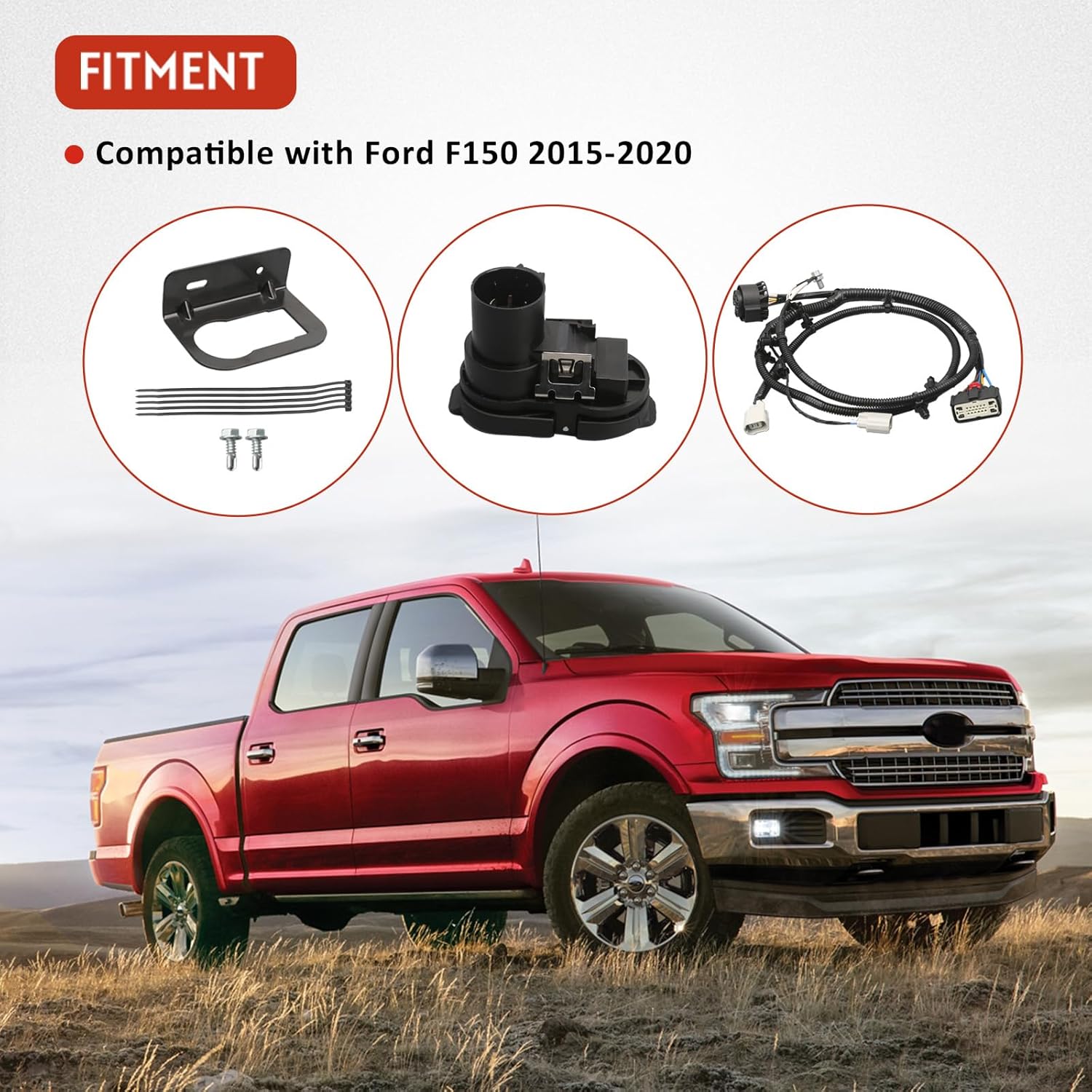 Trailer Rear Bumper Tow Wiring Connector Harness Kit Without Parking/Reverse Aid Sensor Compatible with Ford F150 2015-2020 Replace HL3Z-13A576-D HL3Z-13A576-B FU5Z-14489-A